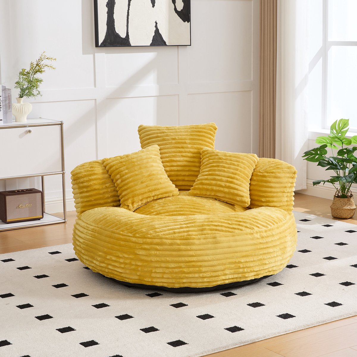 PHOEBE CAT Zitzak - Loungestoel - Gaming fauteuil - Corduroy - Met rugleuning - 3 kussens - Geel