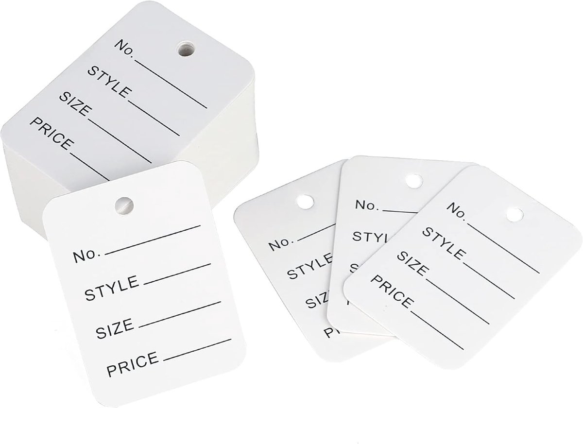 QTTVBTNA – 1000 Stuks Prijsetiketten – Blanco Prijskaartjes met Gat – Beschrijfbare Hangtags voor Kleding,Cadeaus en Winkelproducten – Wit Karton Label – 35 x 50mm – Wit
