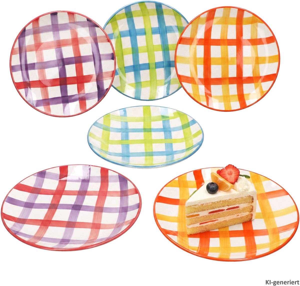 6-delige set PICKNICK taartschalen voor 6 personen van aardewerk – 24325557 set SID Light taartschalen met ribbel-relief van steengoed – 24320844