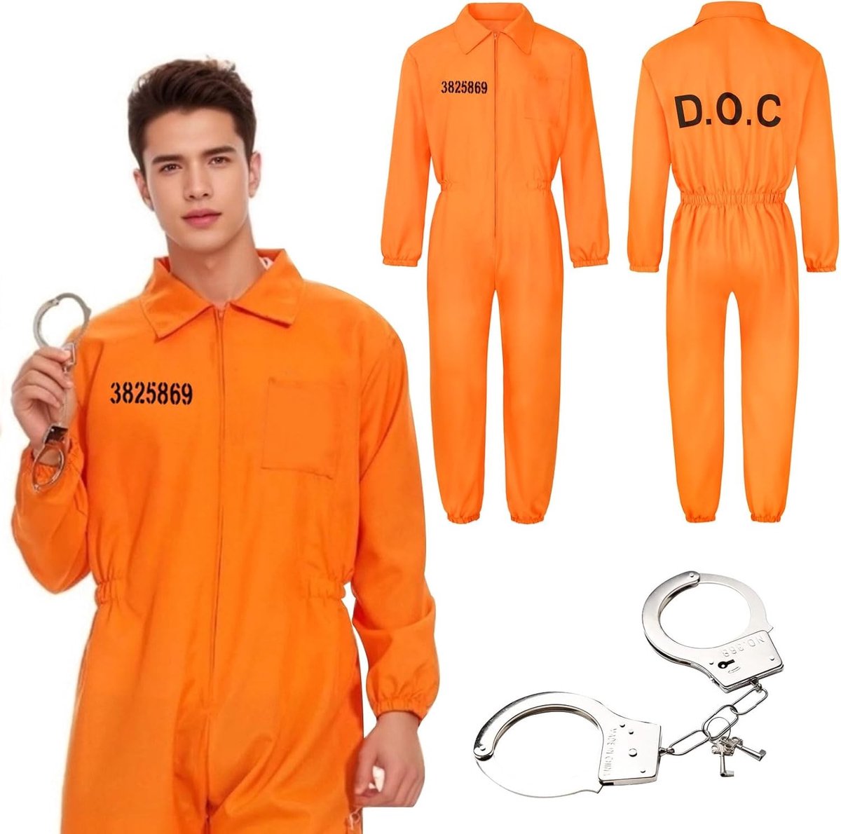 Oranje gevangenis kostuum voor mannen - jumpsuit voor carnaval en Halloween, perfect voor feesten en thema-avonden