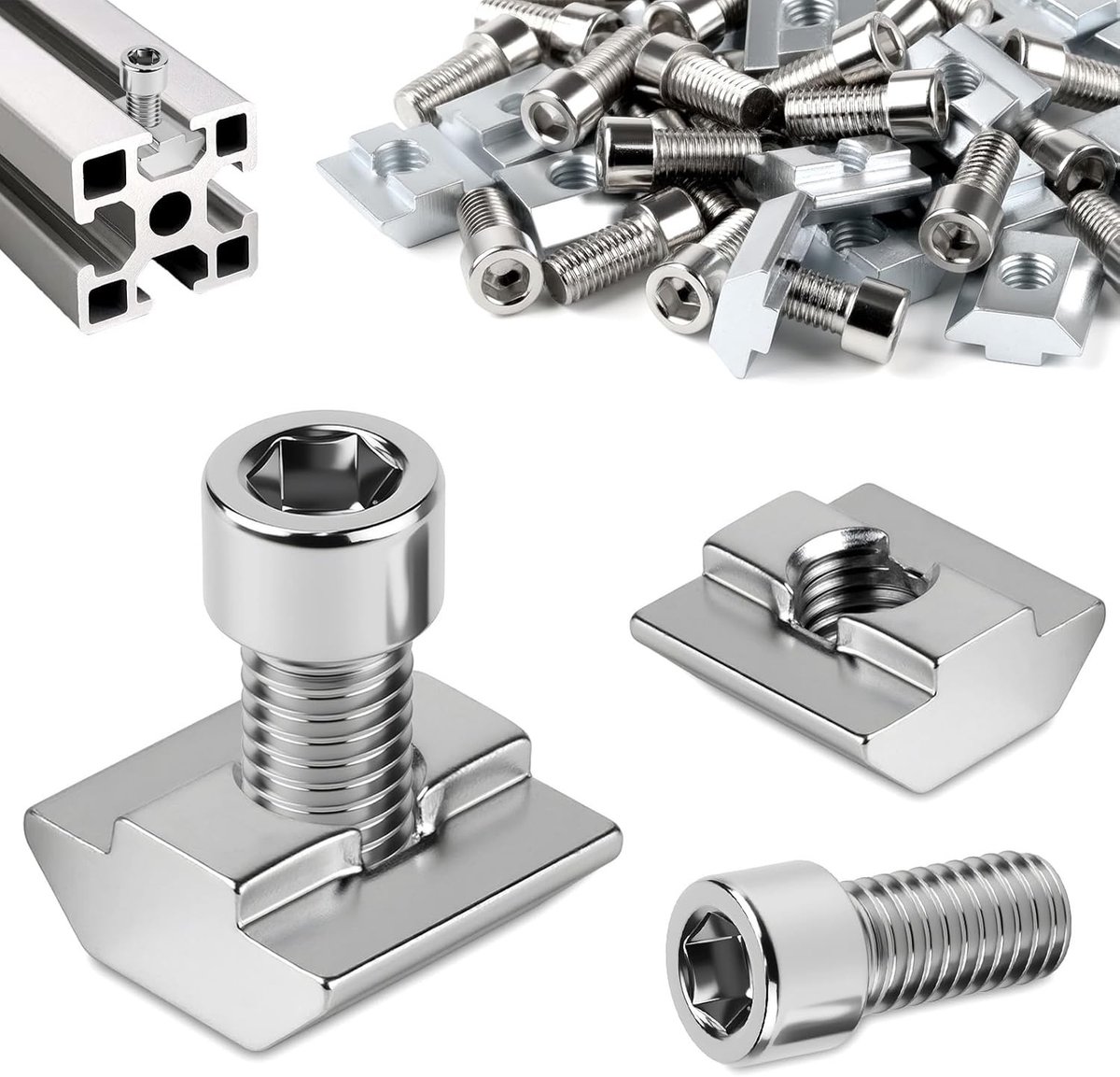 Set van 56 Slotted Moeren M8 met 28 T-Groefrails en 28 Schroeven voor Aluminium Profiel en Extrusie Slotbegeleiding