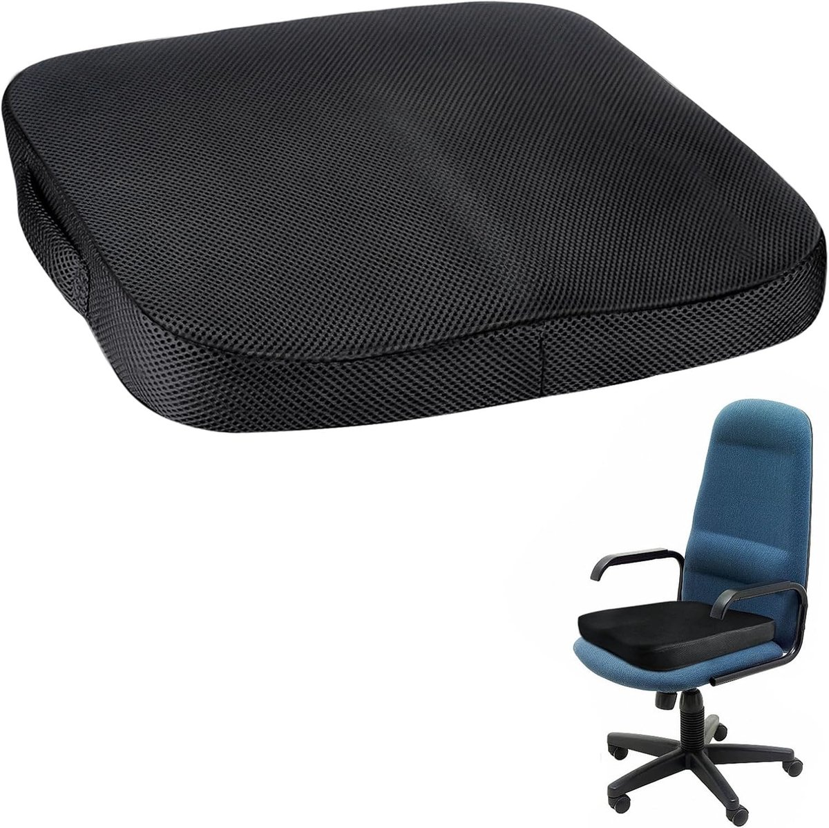 Orthopedisch Zitkussen voor Thuis, Kantoor en Auto - Draagbaar, Antislip Onderkant en Ergonomisch Ontwerp (Zwart)