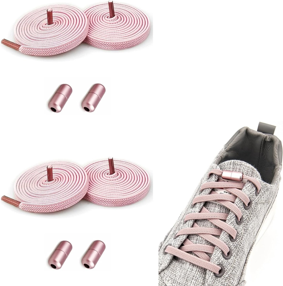 Verstelbare elastische veters met metalen capsules, geen knopen, rubberen veters voor sneakers en schoenen