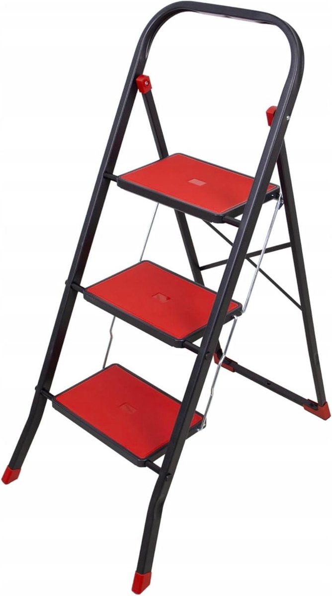 Inklapbare trap - Huishoudladder - Veilig Klussen - Antislip treden - 3 treden - Rood-zwart