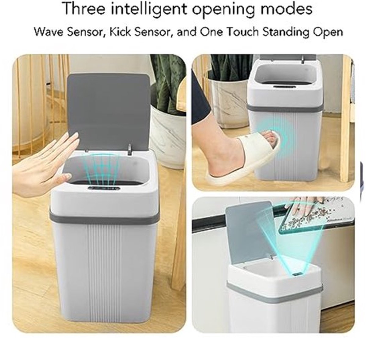 Prullenbak met Slimme Sensor met Opladen Via USB, Automatisch Deksel, Waterdicht, Ruimtebesparend voor Slaapkamer Badkamer Keuken Kantoor