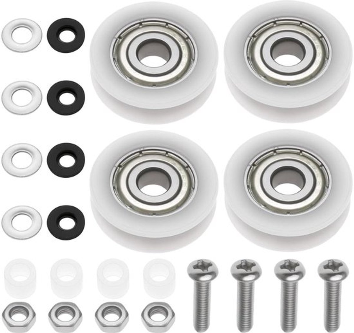 Schuifdeurwielen - nylon vervangingsset - inclusief schroeven en moeren - rollen vervangen - douchedeurrollen - set van 4 - geschikt voor broeikas - 21 mm - glazen rollen vervangen.