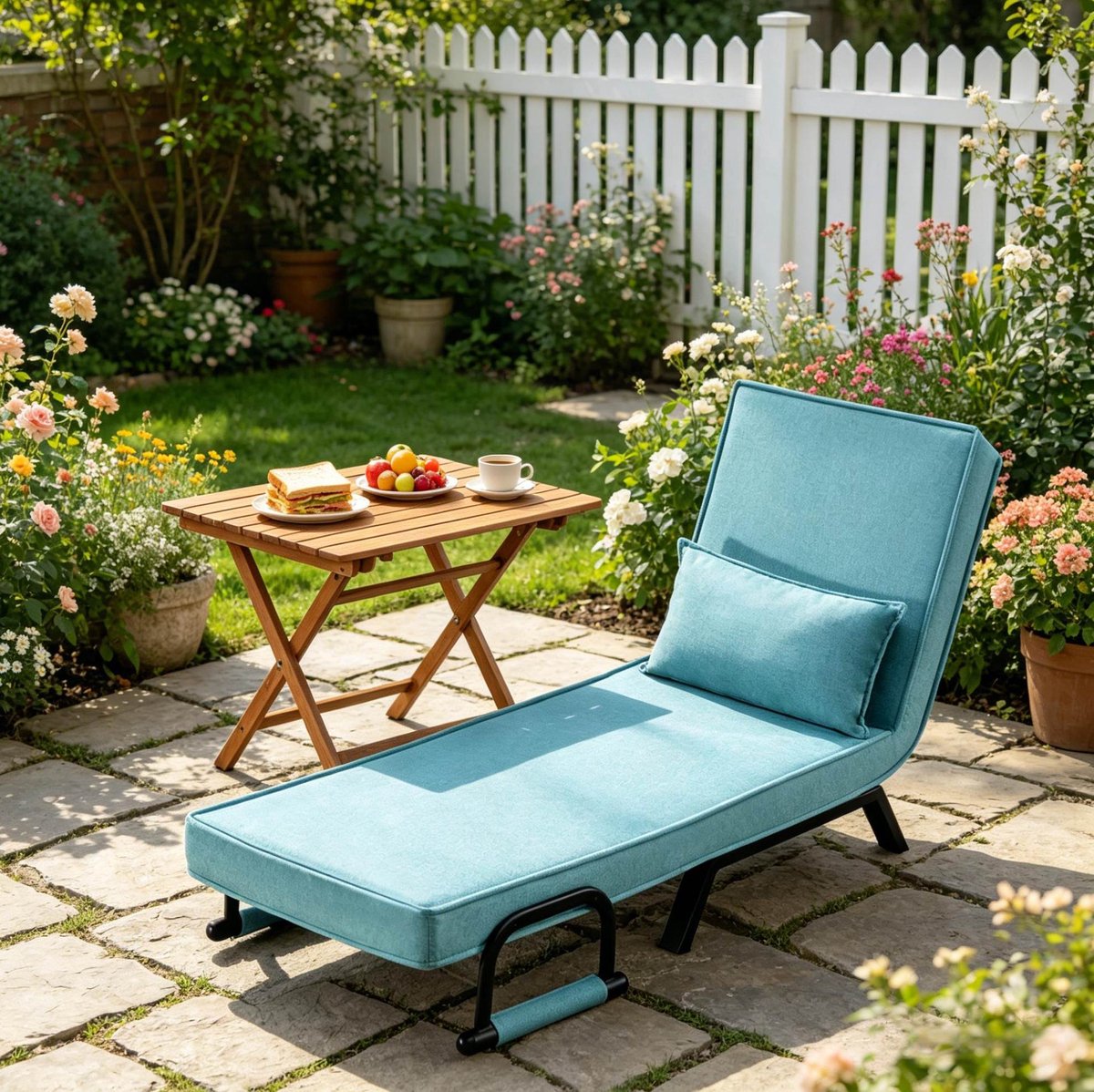 MIVRAY Fauteuil 65 x 78 x 75 cm - 3-in-1 Slaapstoel Met 5-Standen Verstelbare Rugleuning - Voor Woonkamer En Logeerkamer - Linnen Metaal - Blauw
