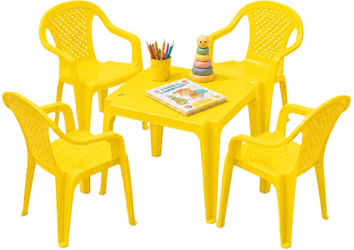 Pro garden kinder tuinset - geel - kunststof - kindertafel en stoeltje - binnen/buiten