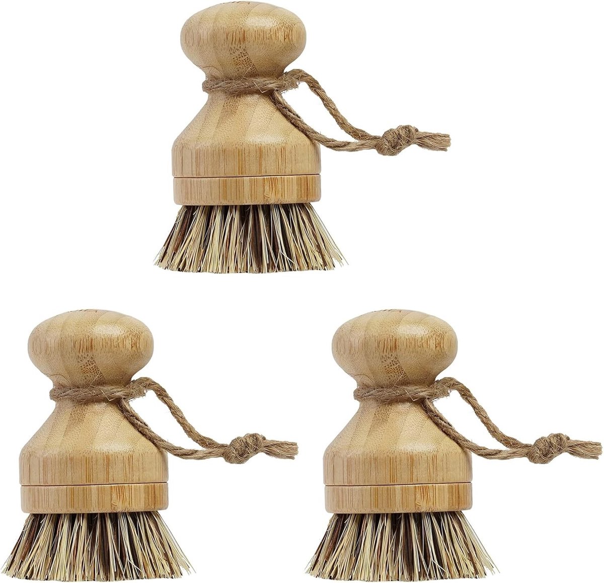 Set van 3 Duurzame Bamboe Afwasborstels voor het Schoonmaken van Pannen, Borden en Bestek