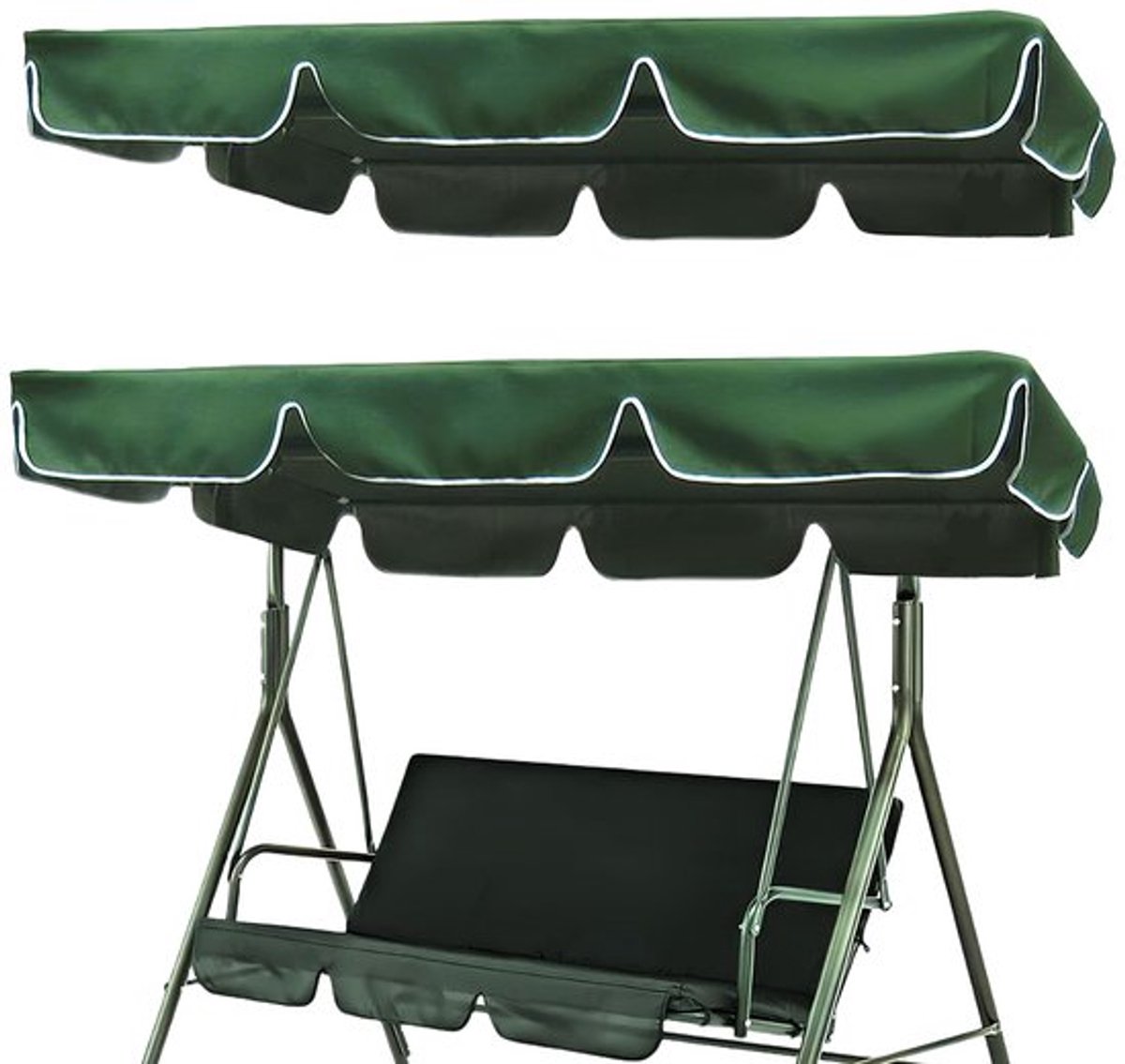 Zonnezeil voor Schommel, Universele Tuinschommel, Zonnezeil, 195 x 125 x 15 cm, Buiten Zonnezeil, Waterafstotend Vervangend Dak voor Tuinschommel, Donkergroen