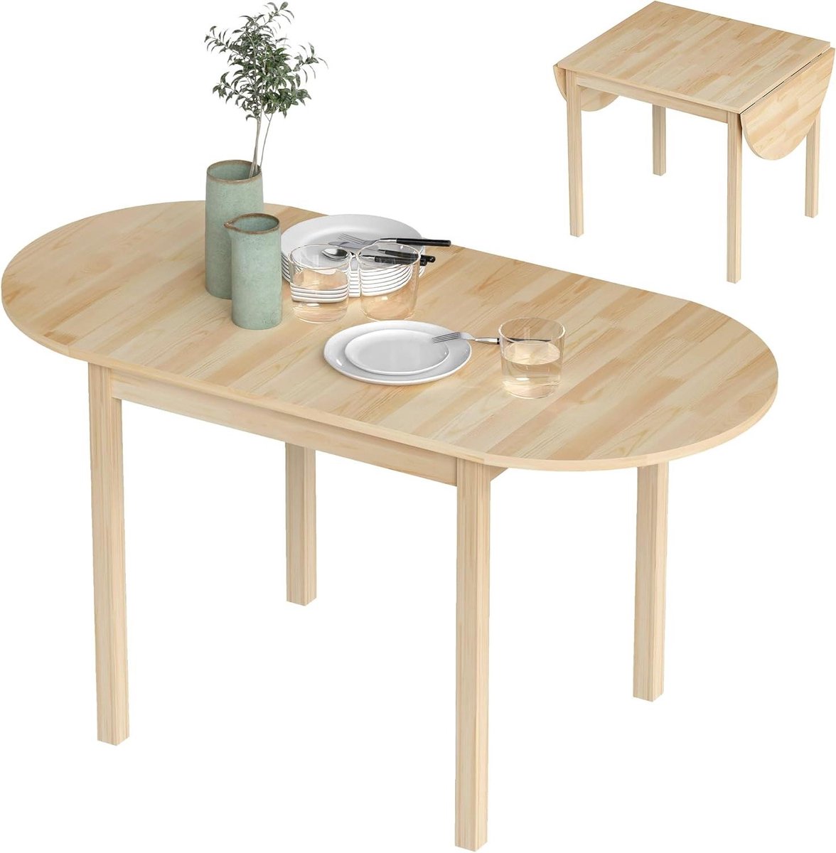 Opklapbare Eettafel - Klappertafel Keukentafel - Ruimtebesparend Eten - Drop-Leaf Design - 140 x 70 x 75 cm - Natuurlijk Hout