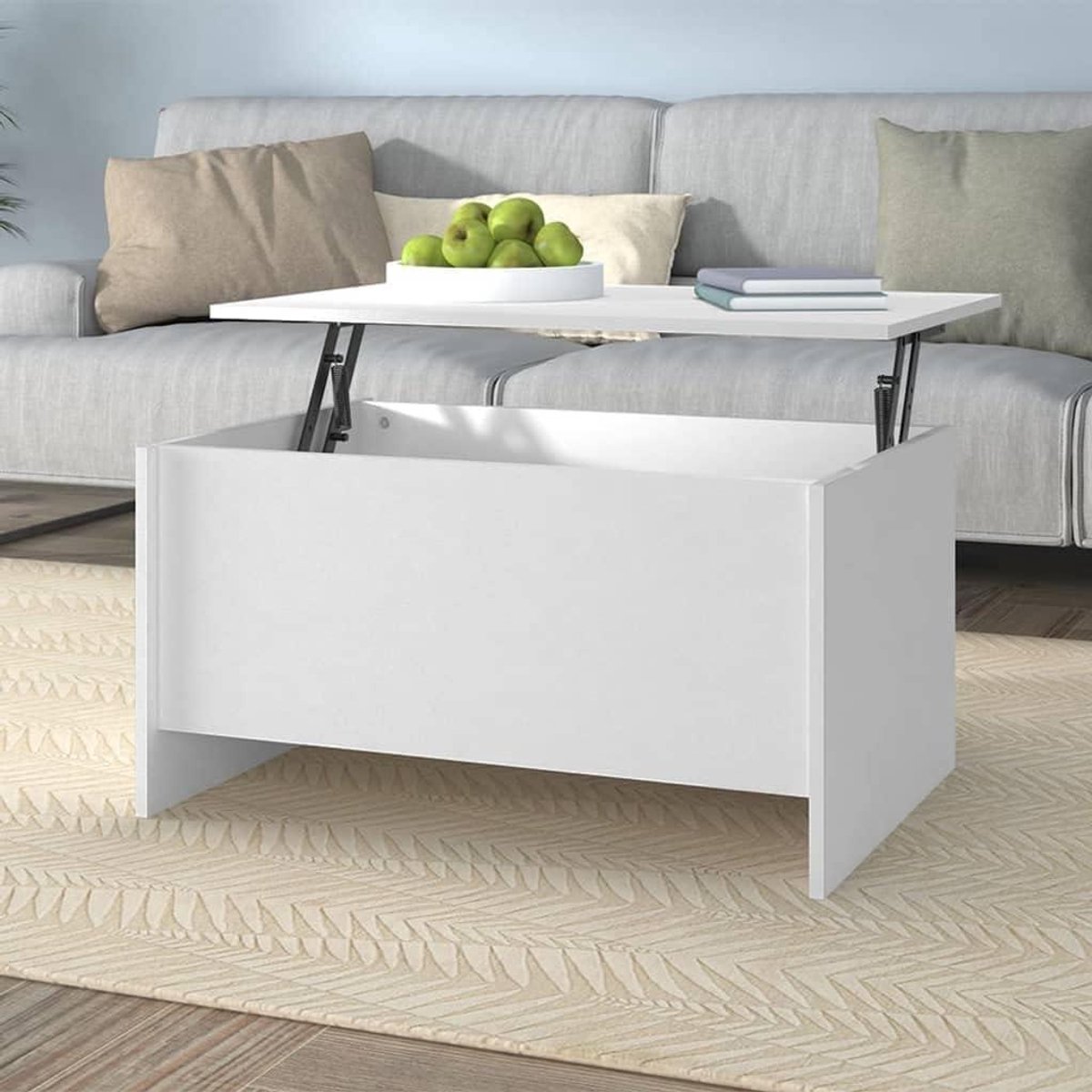 Salontafel - Bijzettafel Koffietafel - Werken en Eten - In Hoogte Verstelbaar - 80 x 55.5 x 41.5 cm - Wit