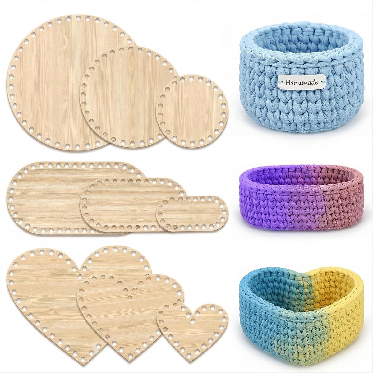 Houten Mand Bodems Set van 9 Stuks, Ovalen, Ronde en Hartvormige Blank voor Haakwerk en DIY Mand Craft Benodigdheden