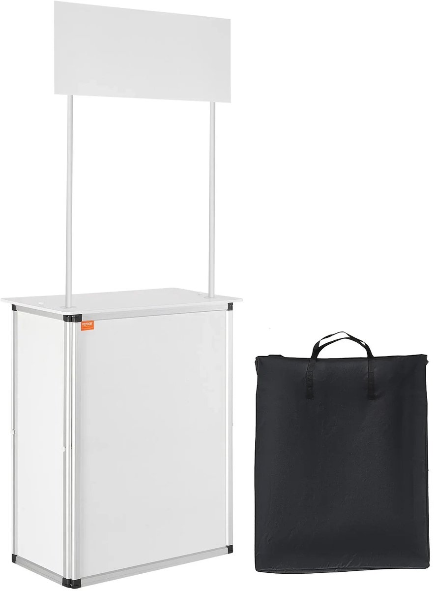 Home & Beyond® Opvouwbare Promotiebalie met Reclamebord - Mobiele Beursbalie en Presentatietafel - Wit - 78,5 x 38 x 181,5 cm