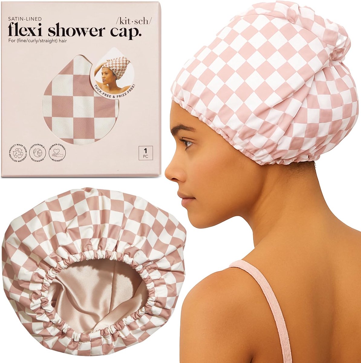 SnelShoppen - Luxe Douchekap voor Vrouwen en Mannen, Herbruikbaar, Waterdicht, Flexibele Satijnen Voering, Grote Verstelbare Doucheshowercap voor Lang