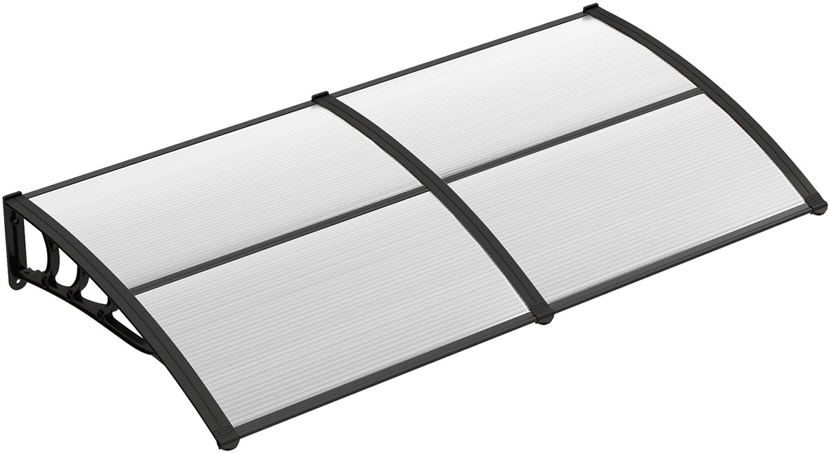 COSTWAY Voordak voor Voordeur 197 x 89 cm, Overkapping van Aluminium en Polycarbonaat, Transparant Lessenaarsdak Voordak, Voordak Overkapping, Lessenaarsdak, Voordeurkap, Deurkap voor Ingang (Zwart)