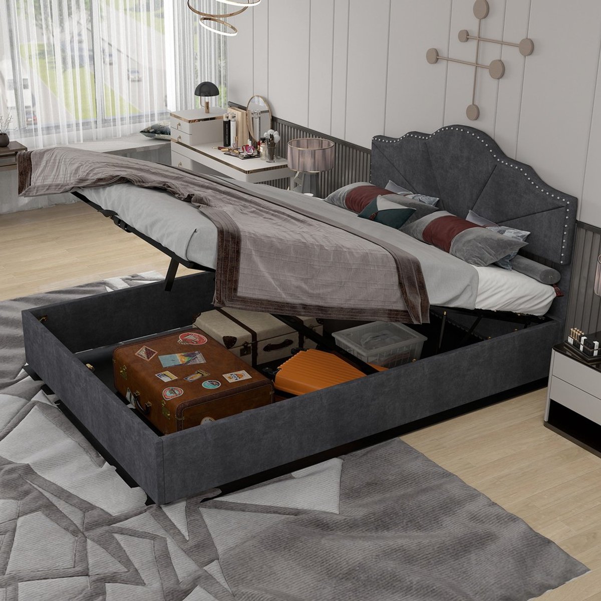 KOMHTOM - Zacht Boxbed - 140x200 cm - Pneumatische Veer - Comfortabel Hoofdeinde - Multifunctioneel - Grijs