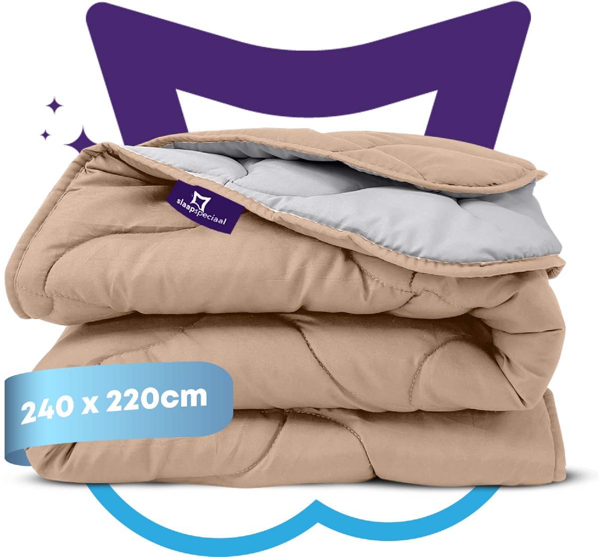 Slaapspeciaal Zomerdekbed - eazydekbed ® Series Taupe/Grijs - Dekbed zonder overtrek | 240x220 cm - Hoesloos dekbed - Bedrukt dekbed zonder overtrek - Dekbed in kleur - Gekleurd dekbed - Lits Jumeaux Dekbed