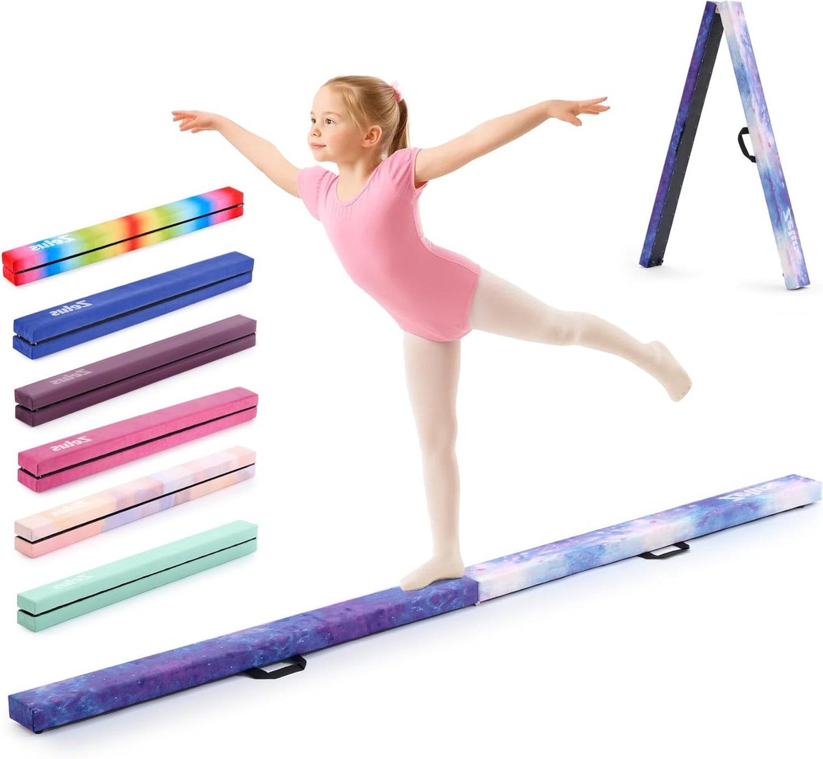 Gymnastiekbalk Opvouwbaar - Evenwichtsbalk Vloerbalk - Thuisgymnastiek Oefenen - Antislip Basis Handgrepen - 244cm Lengte - Galaxy