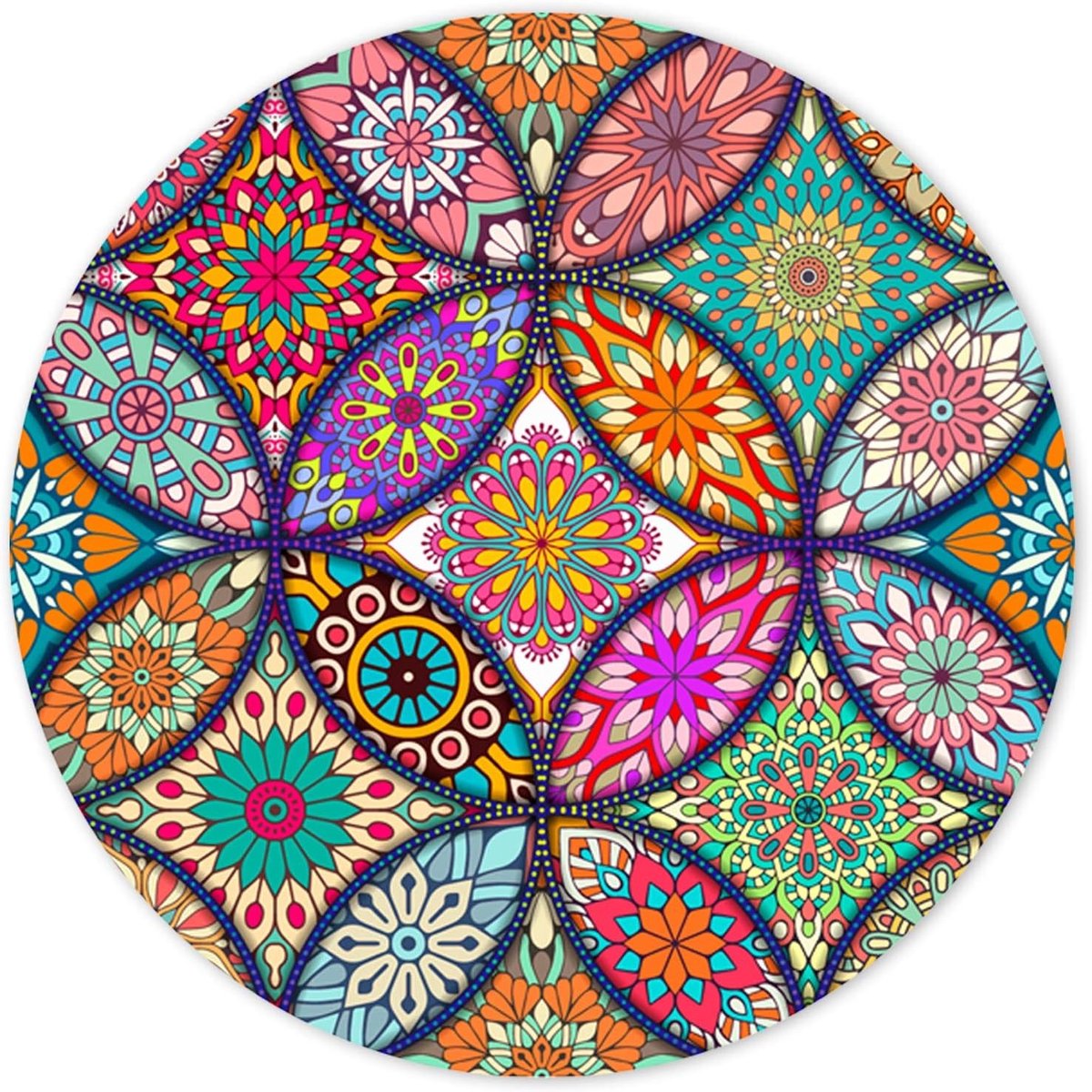Premium ronde muismat met gestikte randen, waterdicht en antislip, ideaal voor kantoor en laptop, schattig Mandala ontwerp