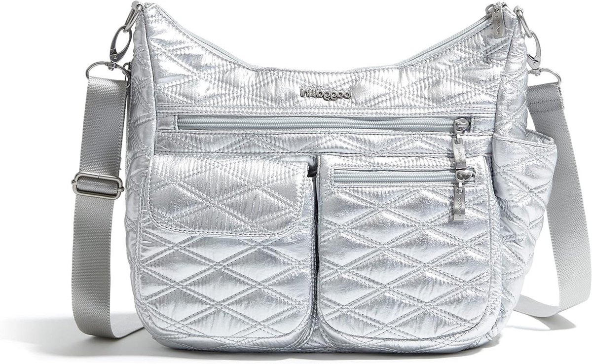Crossbody Tas - Schoudertas Dames - Dagelijks Gebruik - Veelzijdige Organisatie - 28 x 11 x 23 cm - Zilver Metallic