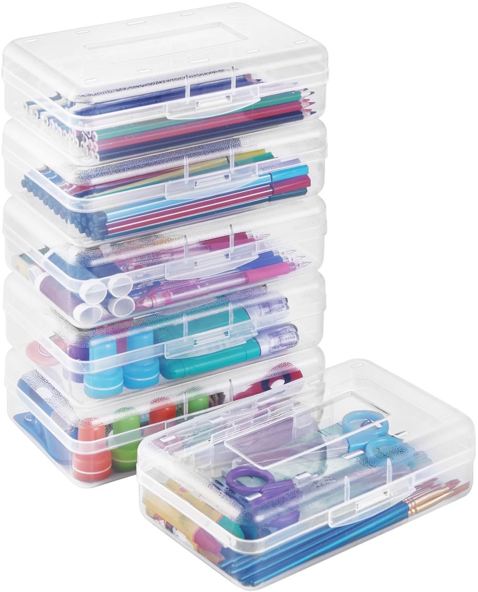 6 Stuks Transparante Opbergdozen met Deksel – Grote Pennendozen voor Schoolspullen – Stapelbare Kunststof Organizer Boxen voor Pennen, Knutselmateriaal en Bureau Opberging – Wit
