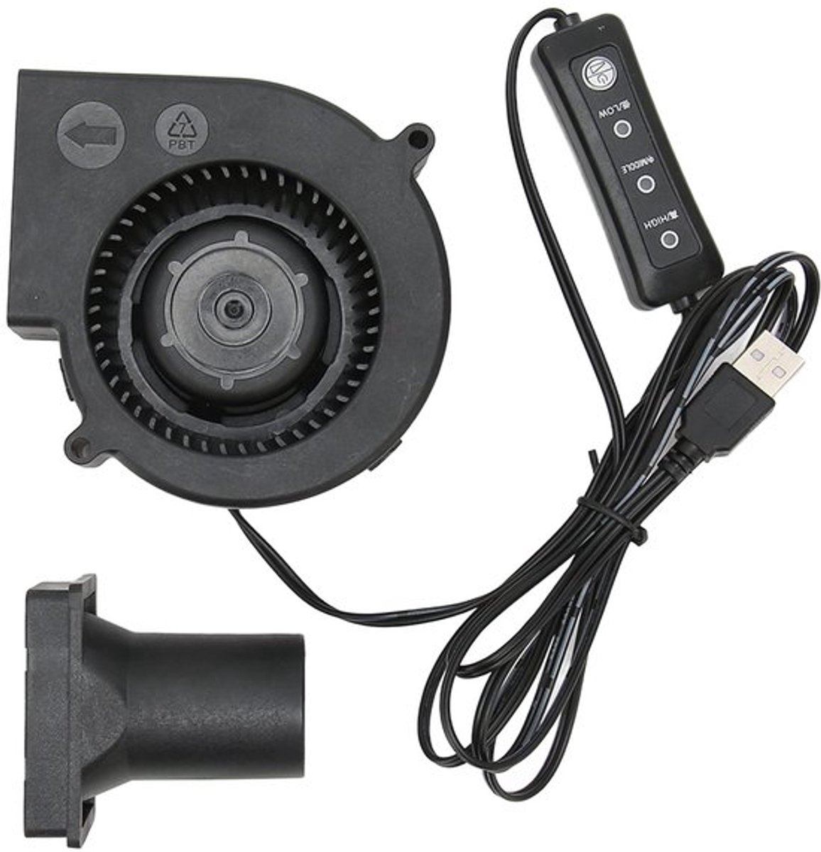 Koelventilator, 5V DC 3800RPM USB Koeling Turbo Ventilator met 60mm Luchtinlaat, Borstelloze Turbine Koelventilator, 3 Ventilator Snelheidsmodi, 97x97x33mm
