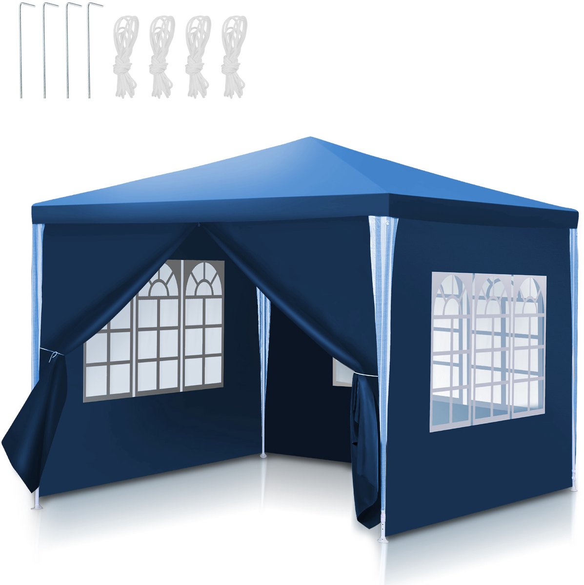 Paviljoen Partytent Tuintent Grillpaviljoen, BBQ tent, Feesttent met afneembare zijwanden, UV-bestendig voor tuinfeest en buiten, Blauw, 3 x 3 m