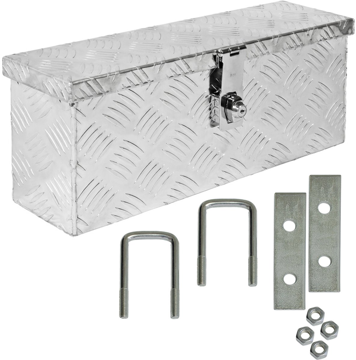 Trucky aluminium gereedschapskist, model D015, 50x14x20 cm, afsluitbaar, robuust tranenplaat-aluminium, inclusief montageset, voor werkplaats, auto en hobby