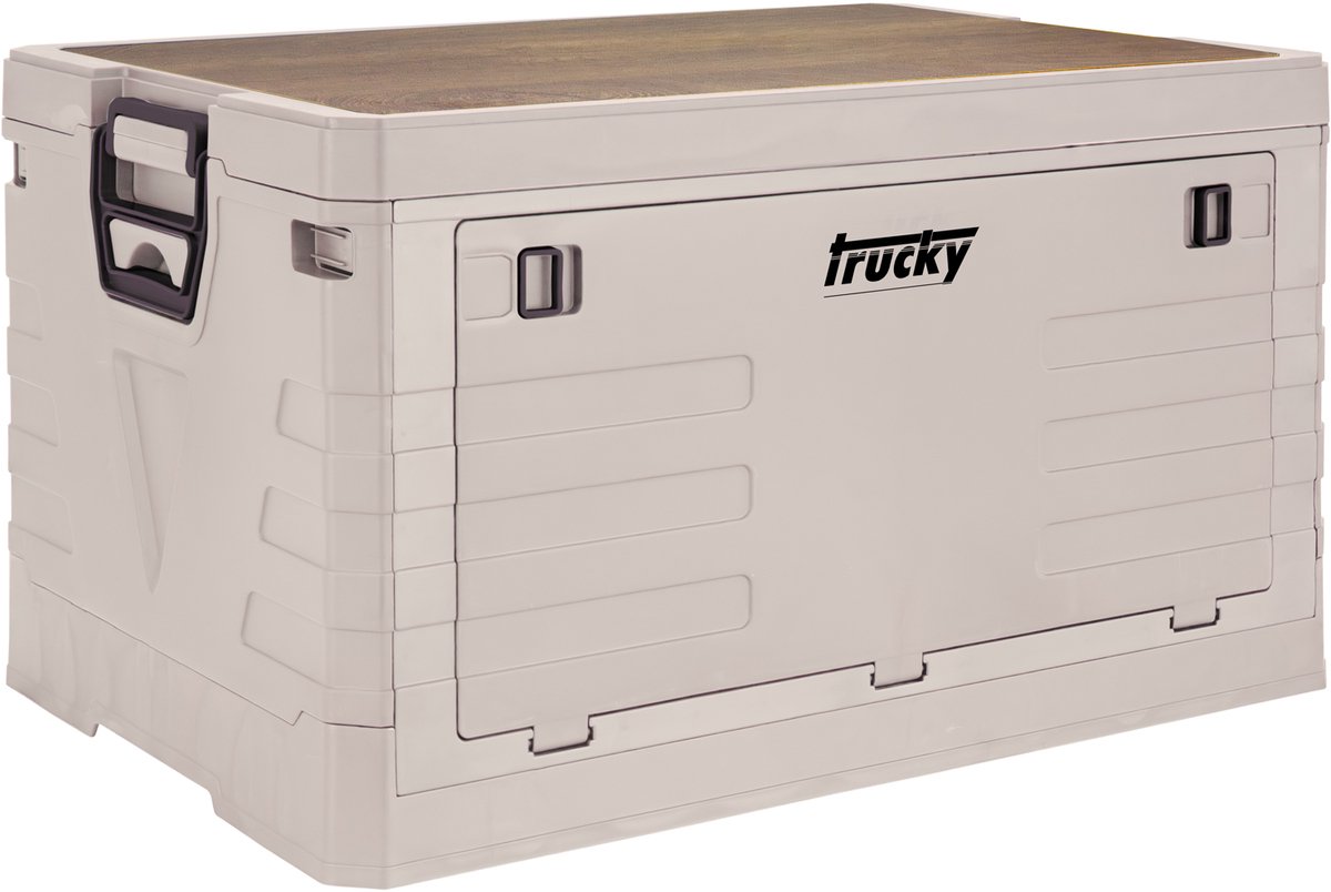 Campingbox met deksel, opbergbox, 75 L, vouwbox, inklapbaar, 58 x 40 x 33 cm, beige, Trucky