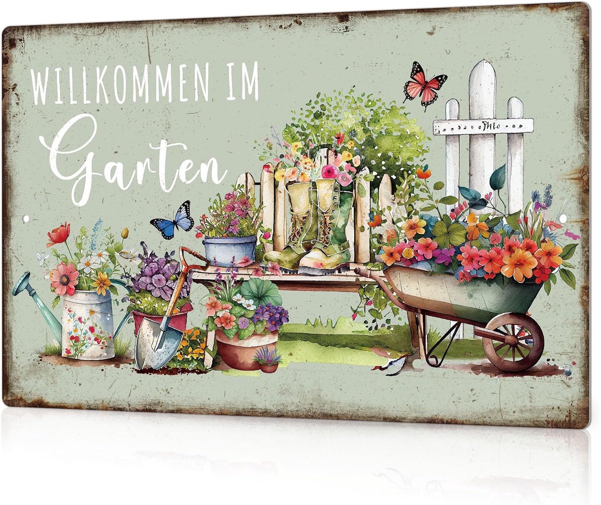 Decor 1 stuk tuin metalen tinnen bord bloemen vintage plaquette poster muurkunst decor voor terras tuin veranda 20 x 20 cm (WELKOM IM)