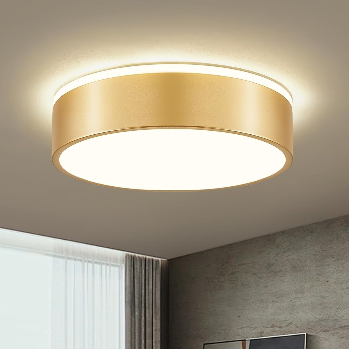 Plafondlamp, LED Goud Metalen Slaapkamerlamp, 4000K, 24W | Inbouwplafondlamp,Geschikt Voor Woonkamer, Keuken, Badkamer, Gang, Eetkamer, Zitkamer, Ø30 cm