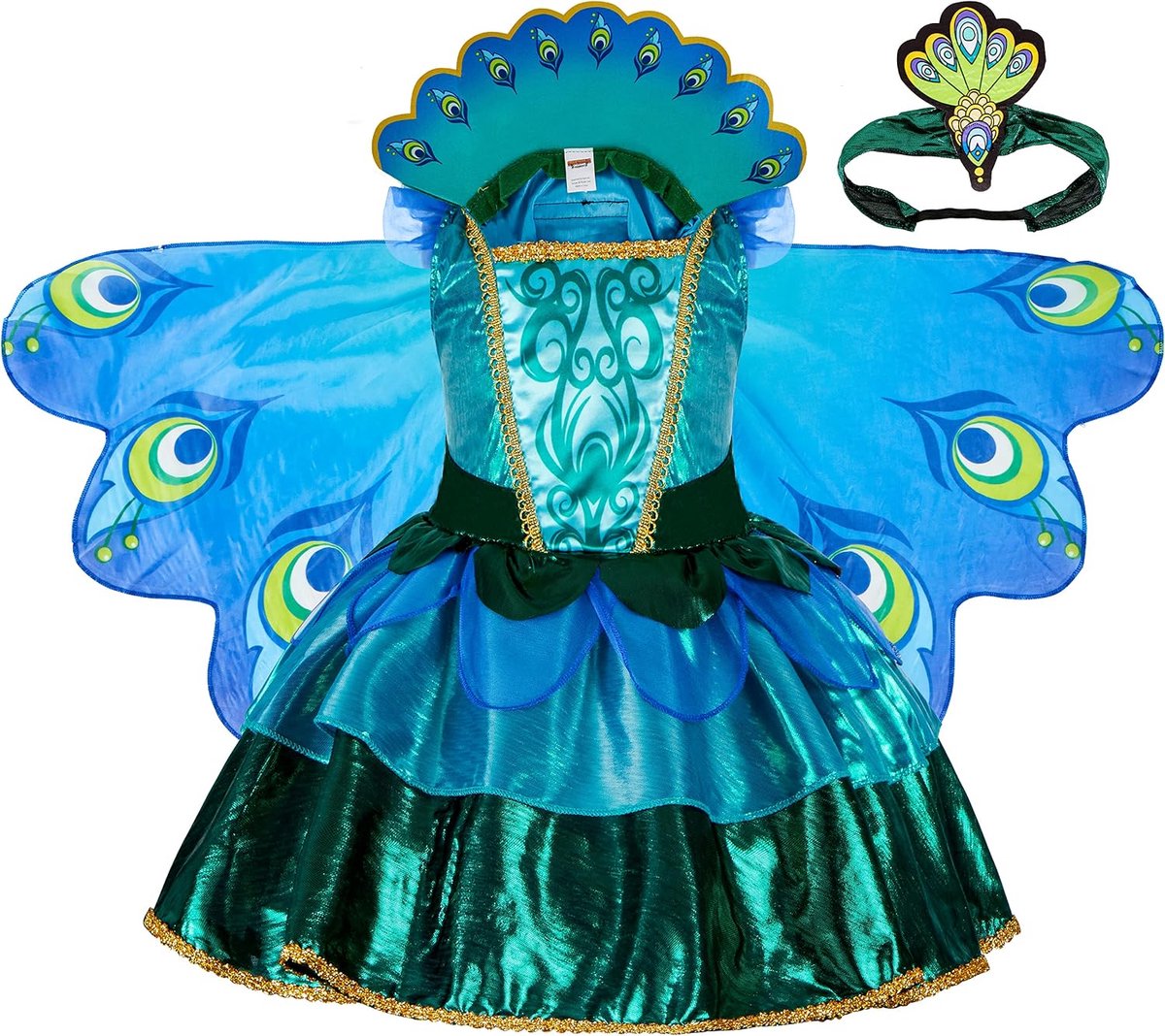 creaties Peacock-jurk met verenvleugels en hoofdband voor meisjes Halloween-kostuum en dierenkostuums voor kinderen (groot (10-12 jaar))