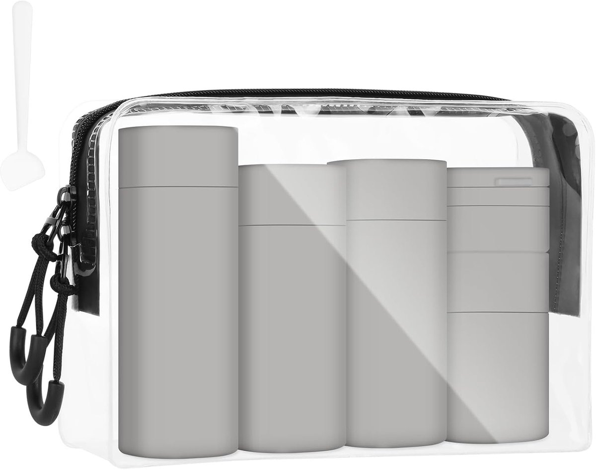 flintronic Reisflessenset voor toiletartikelen, lekvrije siliconen reiscontainers, kleine mini lege knijpflessen reisaccessoires voor toiletartikelen, shampoos, conditioner en lotion - grijs