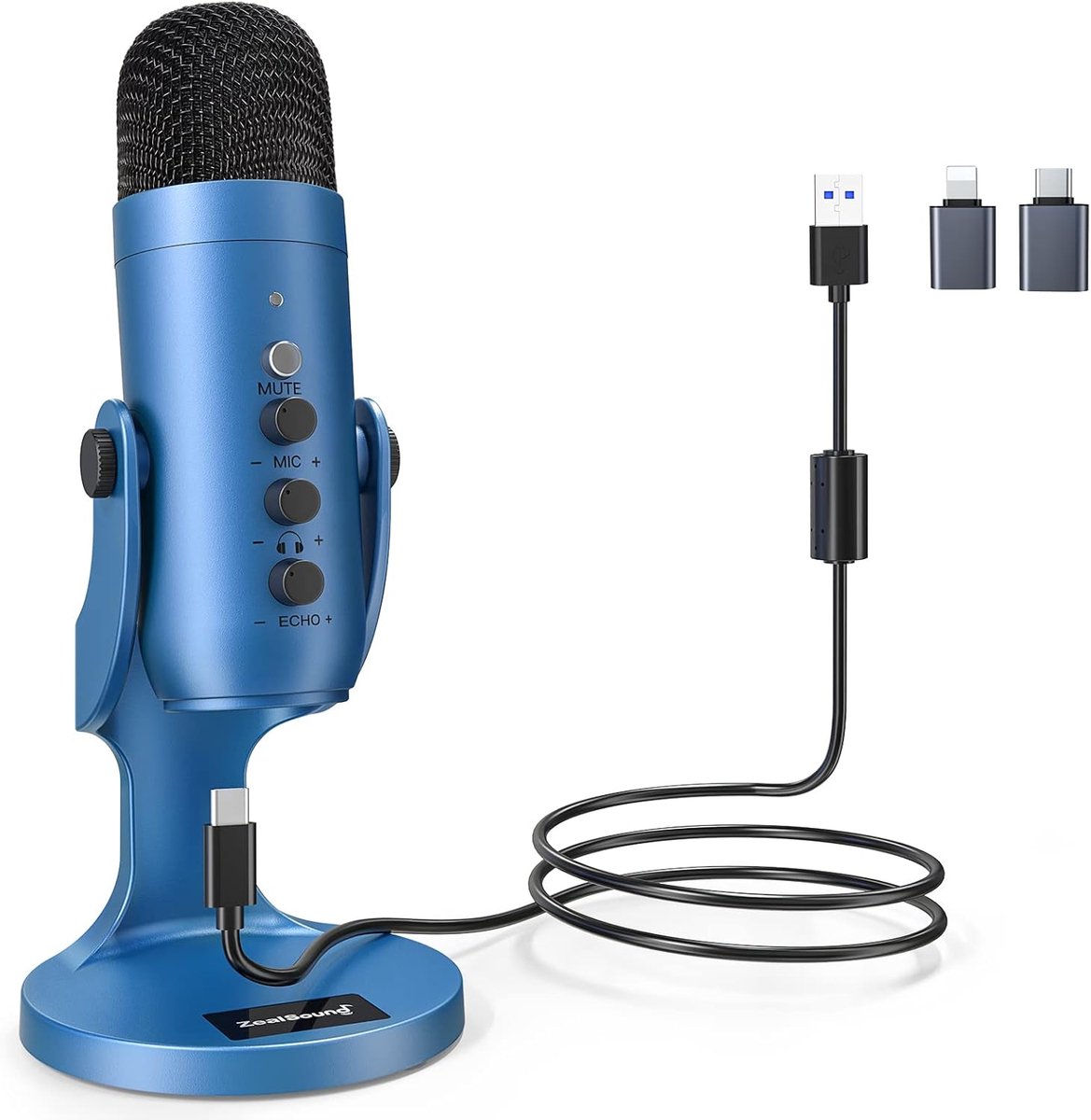 SnelShoppen - USB-Microfoon, Gaming Microfoon voor PC en Telefoon, Condensatormicrofoon met Mute/echo/Gain Knop, Adapter voor Telefoon, Ideaal voor Op