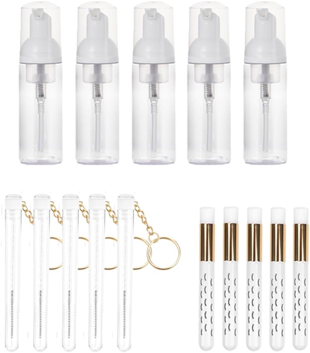 15 stuks wimpershampoo borstel wimper borstel met schuim fles, 5 wimper extensions mascara borstels + 5 Peel off Blackhead verwijdering gereedschap cosmetische wimper reiniger
