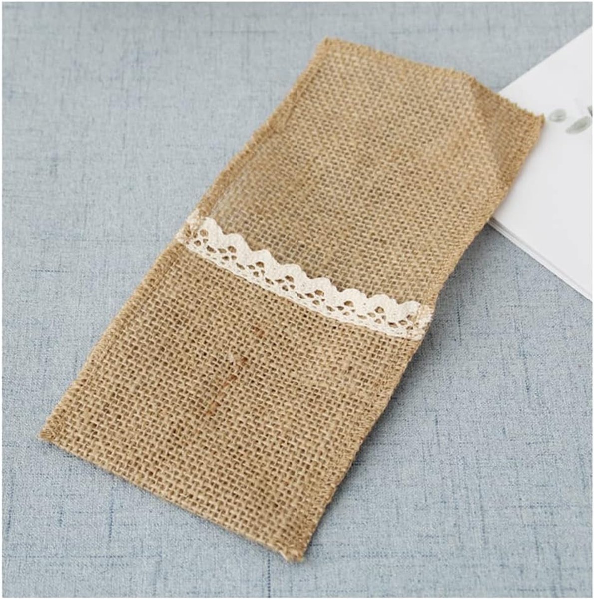 10 stuks jute bestekzakken met kant bruiloftsdecoratie zaklinnen bestekhouder vintage tafeldecoratie messen en vorken bestekzakken voor bruiloft verjaardag feest Kerstmis 22 x 11 cm 8#