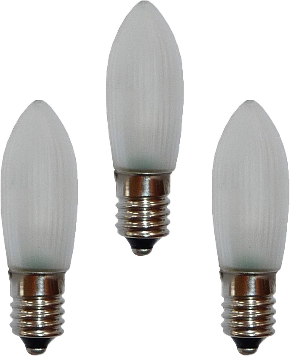 912234 Led-reserve-geribbelde kaars voor lichtsnoeren met 20 lichtpunten, binnen- en buitenverlichting, warmwit, mat, E10-fitting, 12 V, 0,1 W, 3 stuks