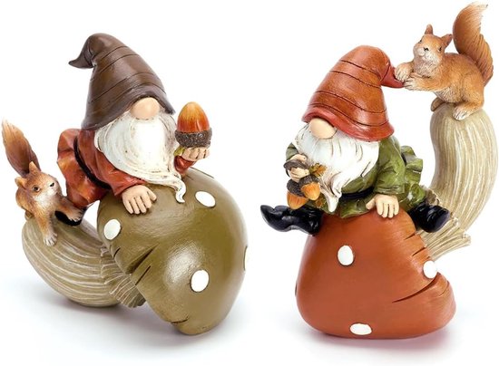 2st herfstdecoratie figuren, hars kabouters voor herfstdecoratie binnen en buiten, paddestoel decoratie, herfst kabouter tuin figuren, cadeau thanksgiving thanksgiving — afbeelding 5