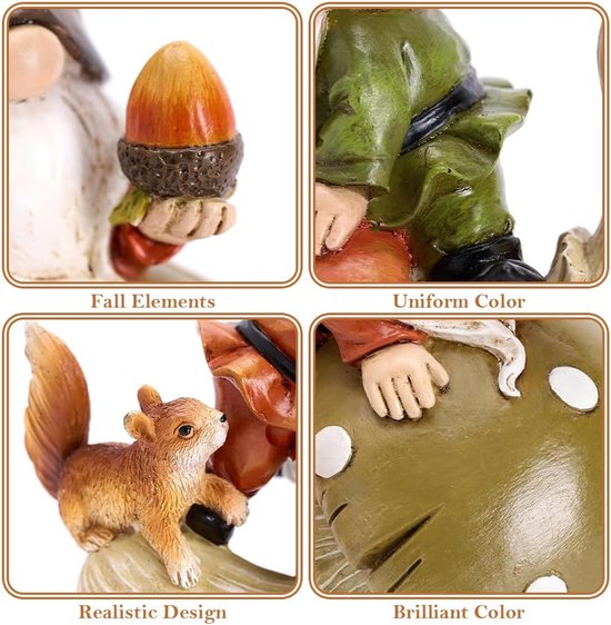 2st herfstdecoratie figuren, hars kabouters voor herfstdecoratie binnen en buiten, paddestoel decoratie, herfst kabouter tuin figuren, cadeau thanksgiving thanksgiving — afbeelding 2