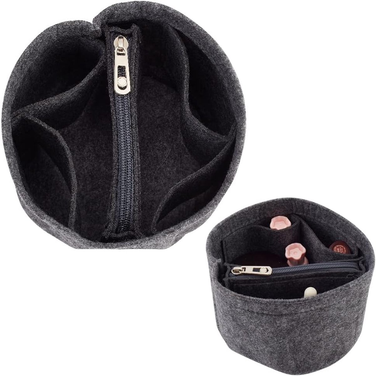 Vilt Purse Organizer Insert, Handtas Insert Liner voor Cannes Ronde Emmer Tas Organizer Vat Vorm Tas Organizer Tas in Tas Interieur Insert Accessoires voor Emmer Make-uptas, Zwart