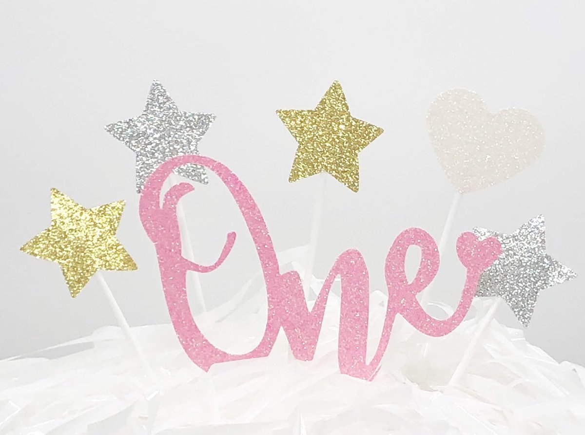 6 Counts Glitter Cake Decorating Topper - Een - Roze Set
