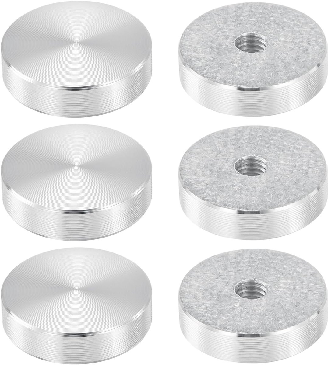 6 stuks hardware voor aluminium schijf 30 mm diameter adapter zilver | Ronde vorm, schroefdraad M8, voor glasplaat, ronde schijven, aluminium, voor tafel en glas