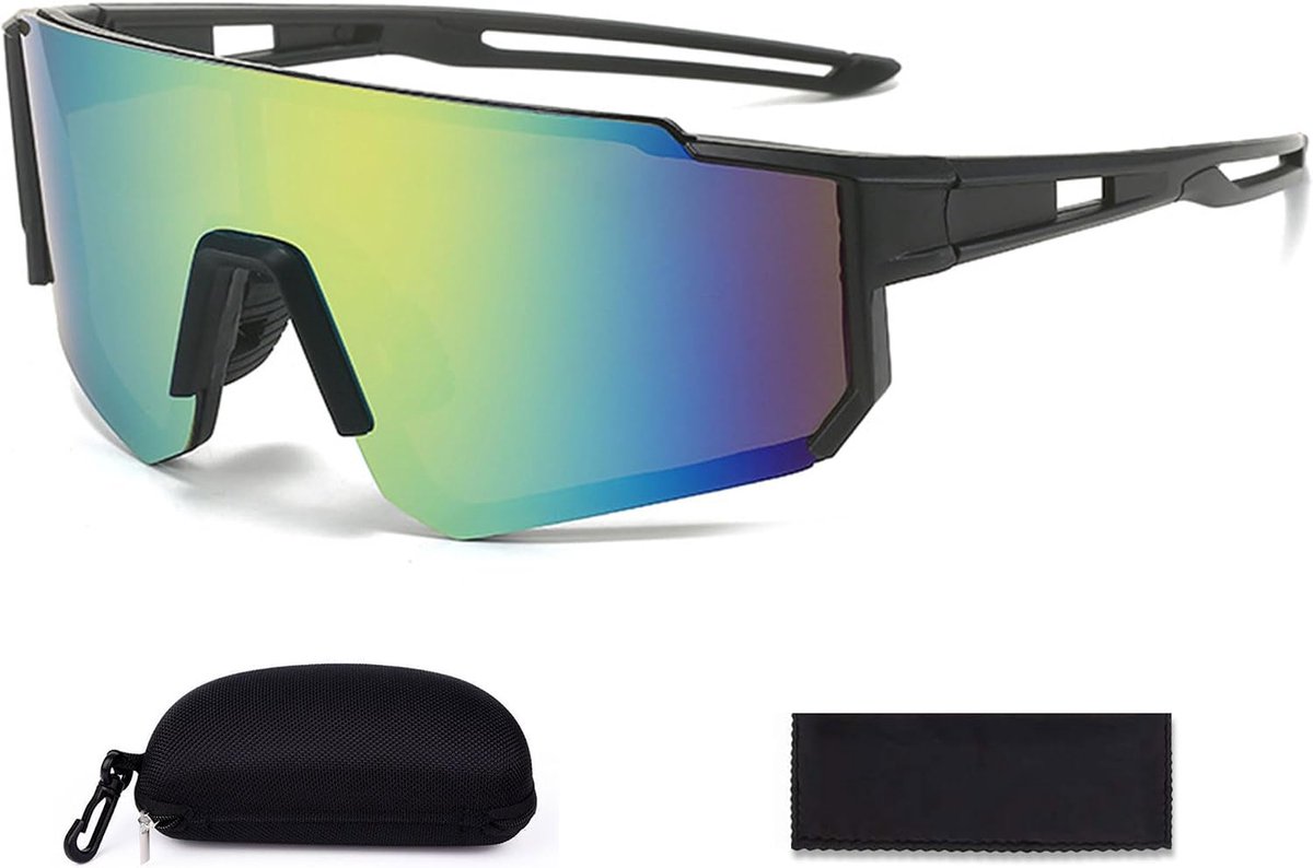 fietszonnebril, skibril, UV400-bescherming, winddichte fietsbril, buitensportbril voor heren en dames, met etui en brillendoek voor fiets, motorfiets, wandelen, skiën