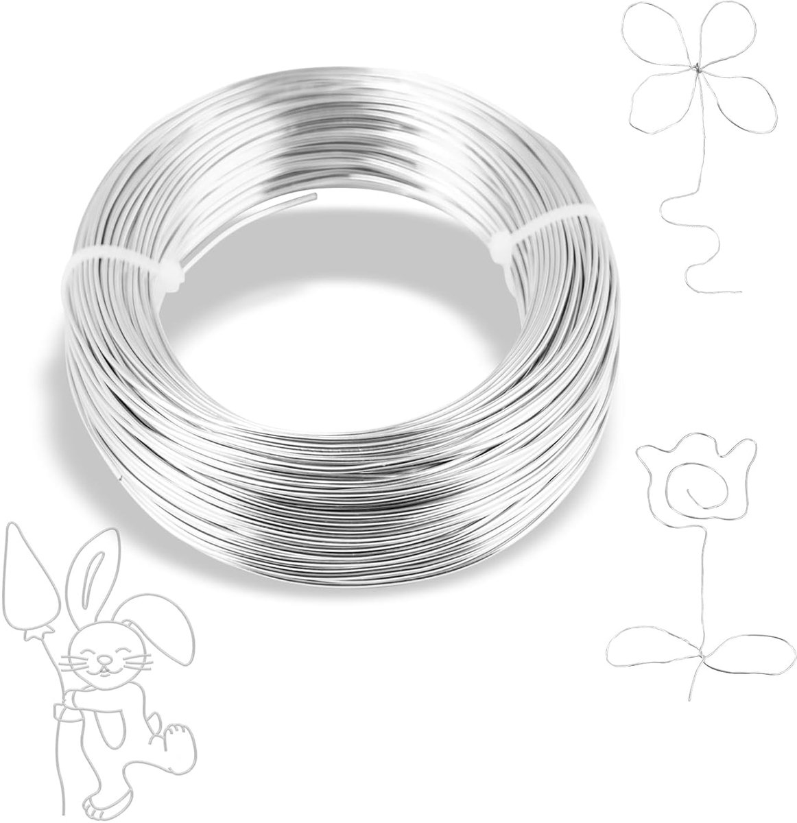 Draad, 50m Flexibele Aluminiumdraad voor Creatief Leren, Handwerk, voor het Maken van Sieraden, Verpakking, Modelmaken, Beeldhouwen (Zilver)