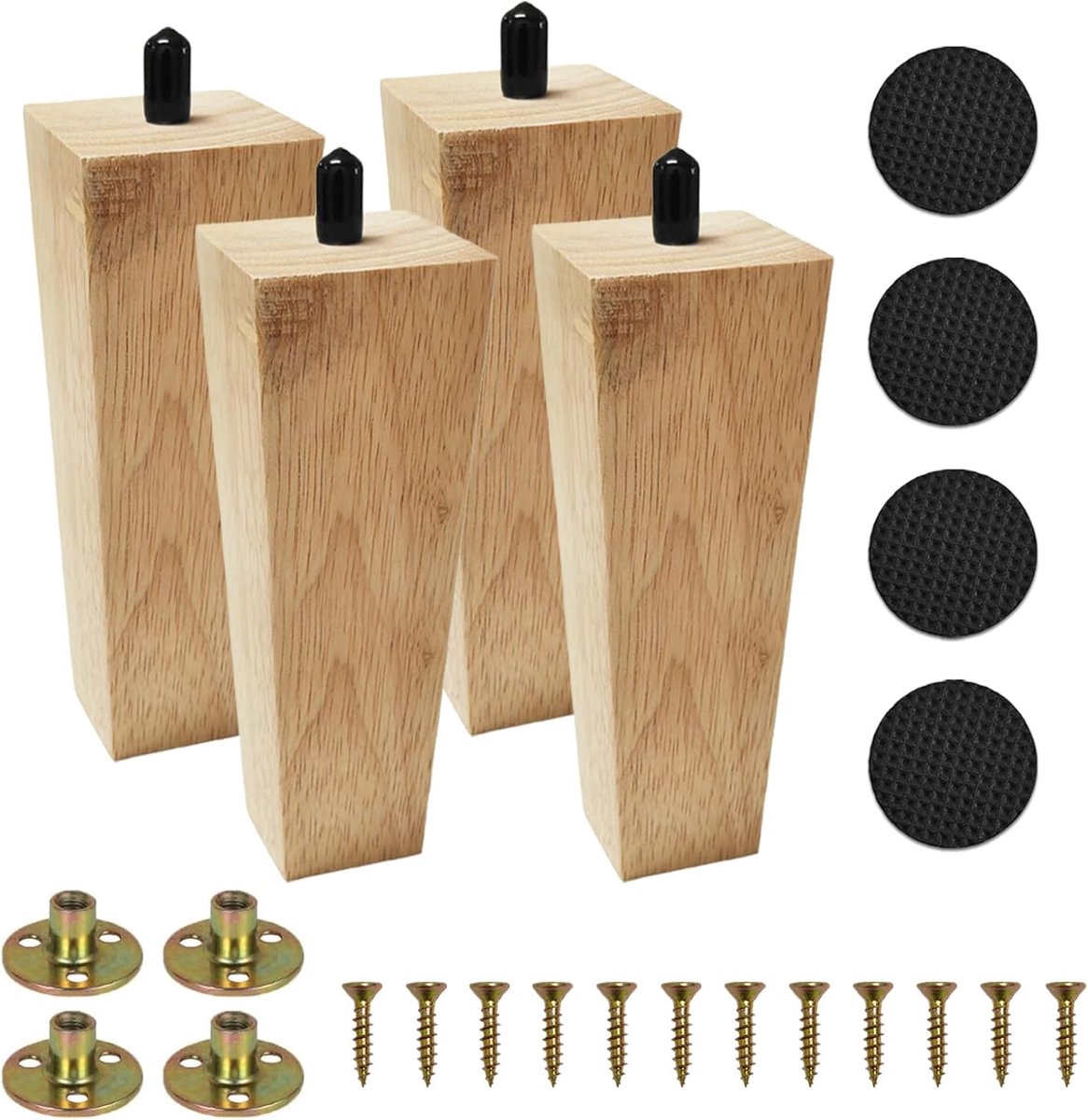 Meubelpoten van hout - Vierkante meubelpoten - Zwart of natuurlijk hout - Ideaal voor bank of kast - SnelShoppen