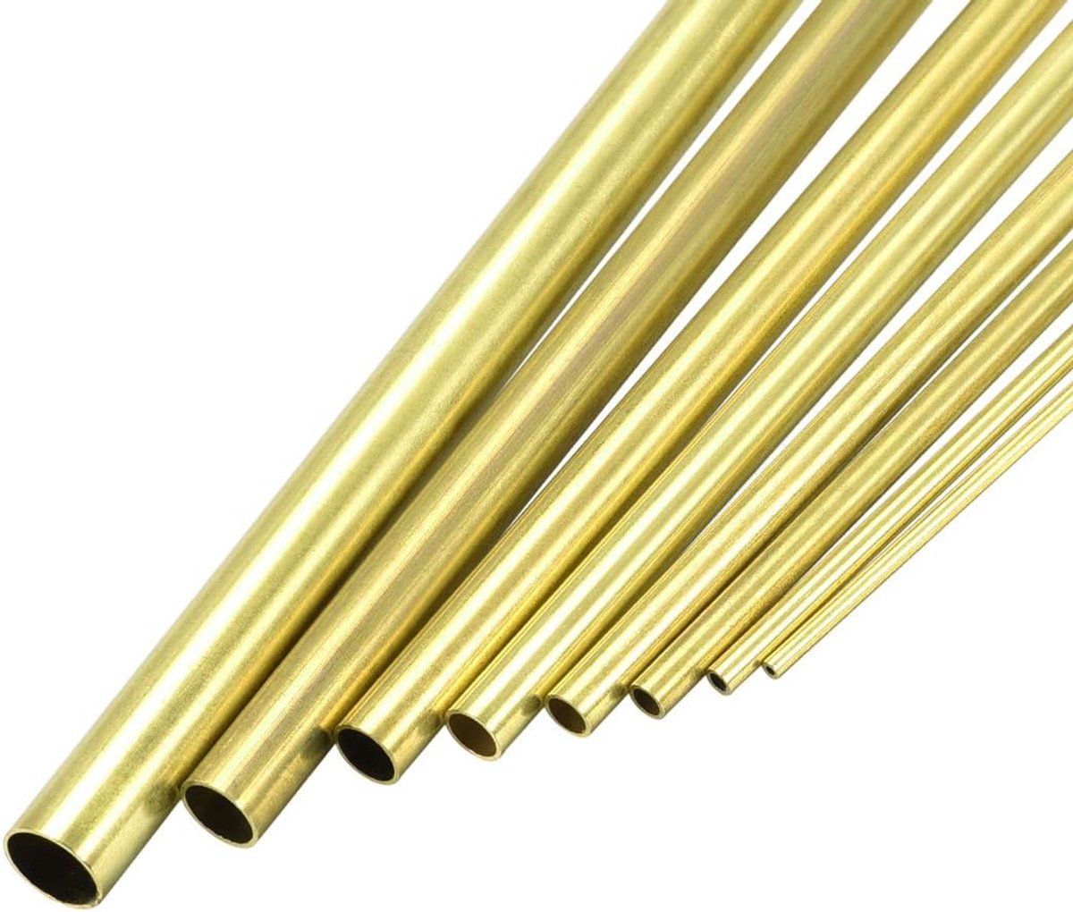 sourcing map 8 stuks messing buis 2 mm 3 mm 4 mm 5 mm 6 mm 7 mm 8 mm 10 mm ODx0,5 mm muurdikte 300 mm lengte naadloze ronde buis