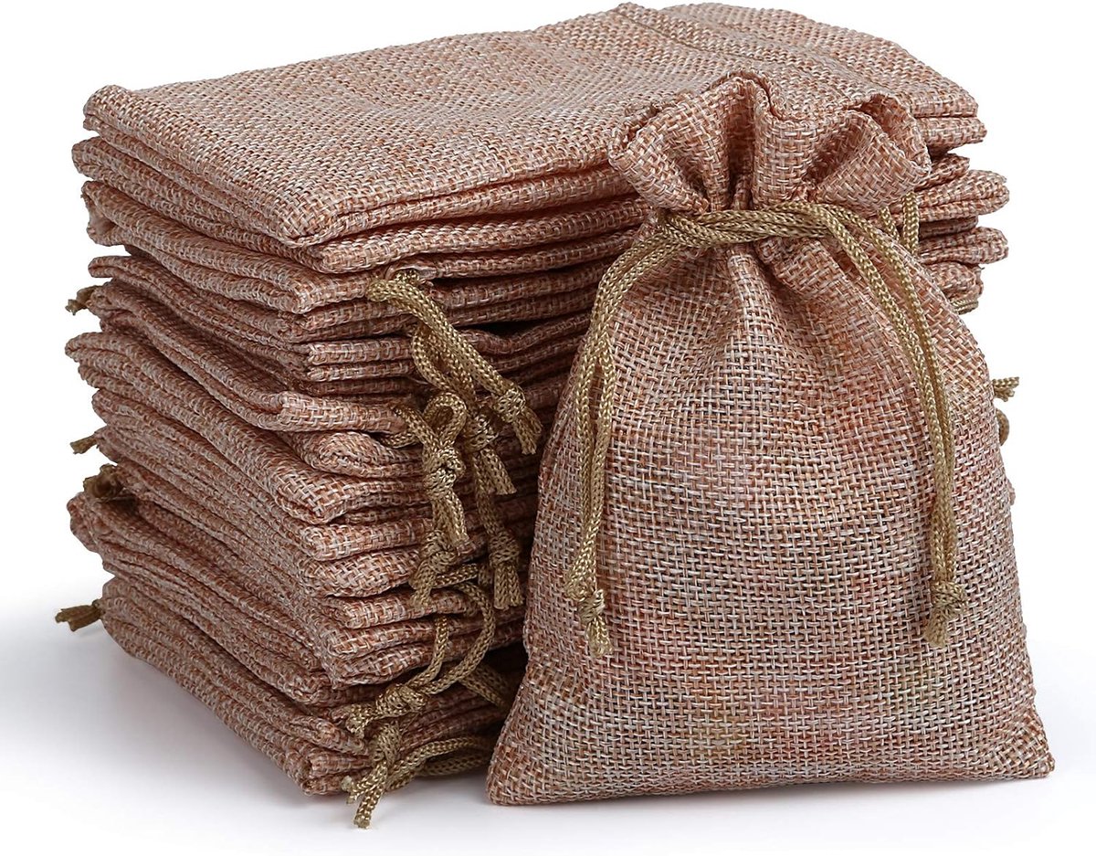 24 Jute Zakjes voor Adventskalender, Stoffen Geschenkzakjes, 10 x 14 cm, Amandel