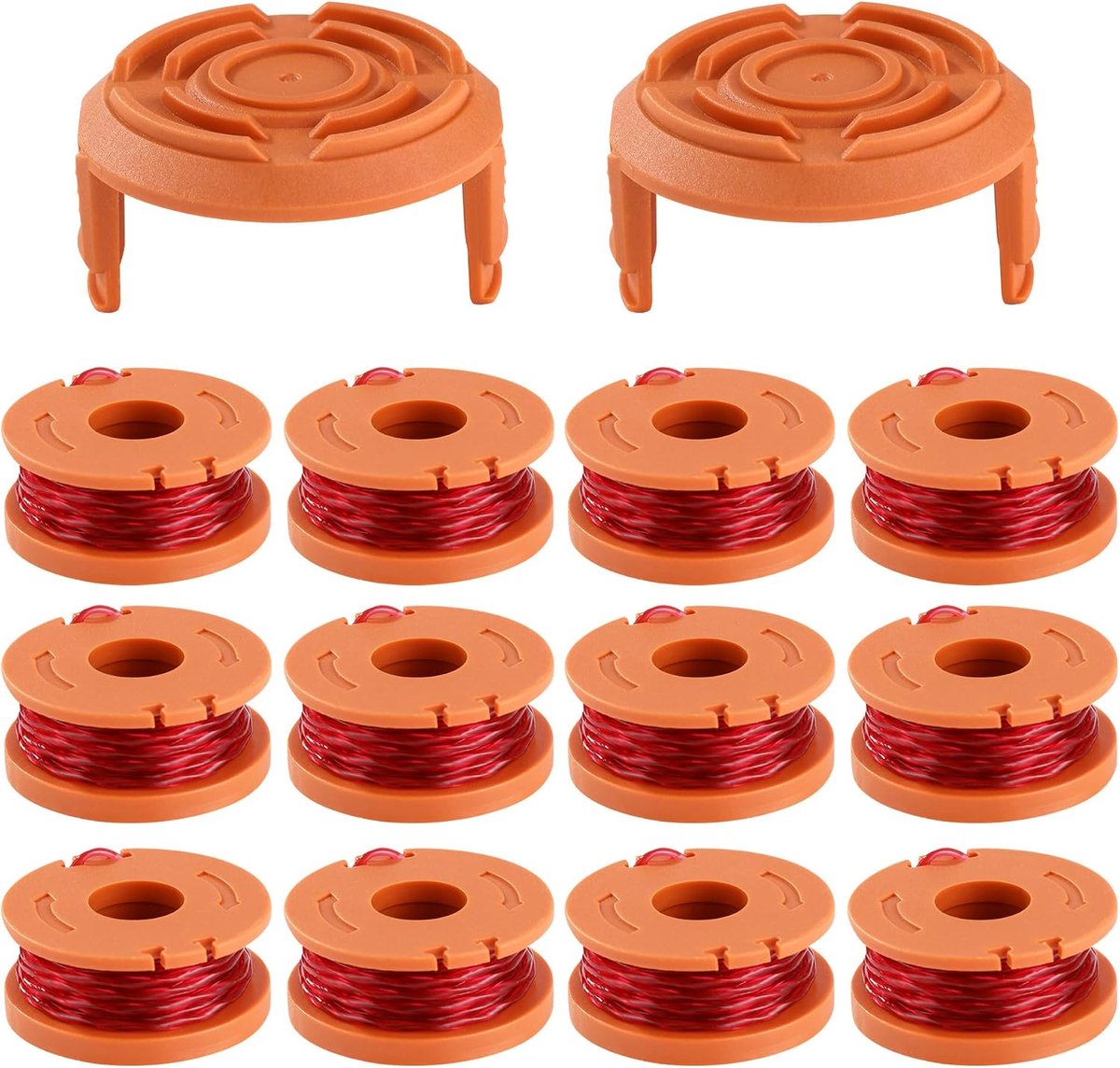 12 stuks grastrimmerspoel, grastrimmer draad, voor alle Worx-trimmers en 2 stuks trimmerspoelafdekking, Worx grastrimmer draad model WA0010, duurzame vervangende spoel