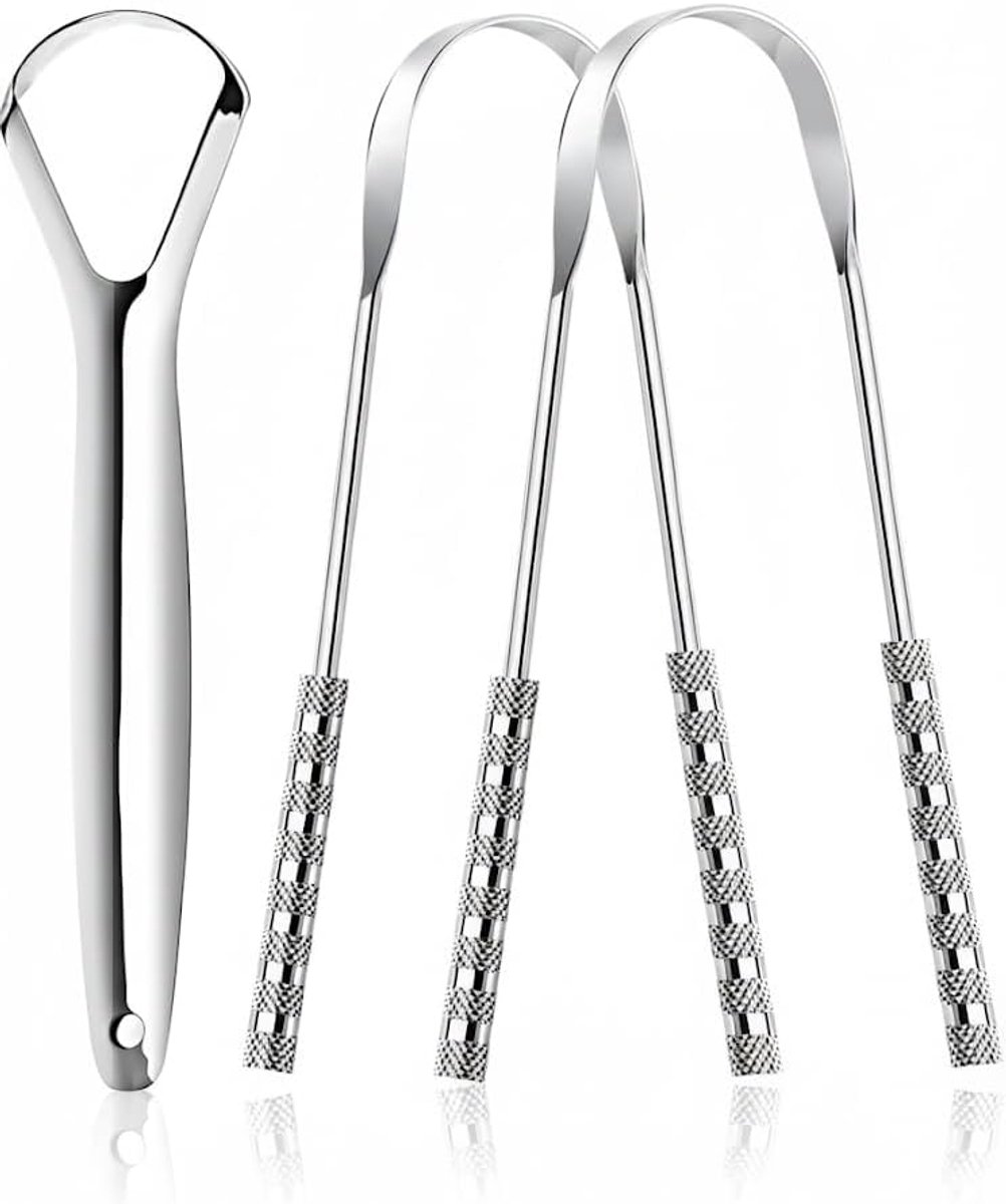 Tongreiniger - tongschraper roestvrij staal mondgeur bestrijden - 100% metalen tongborstel tongreiniger - tongreiniger roestvrij staal [3-pack] voor mondhygiëne